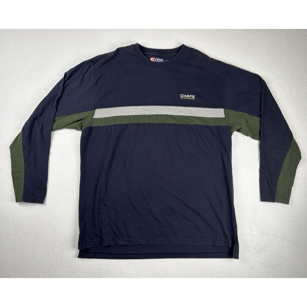 Chaps Ralph Lauren Men's Navy Green‎ Stripe Long Sleeve Shirt XXL 100% Cotton